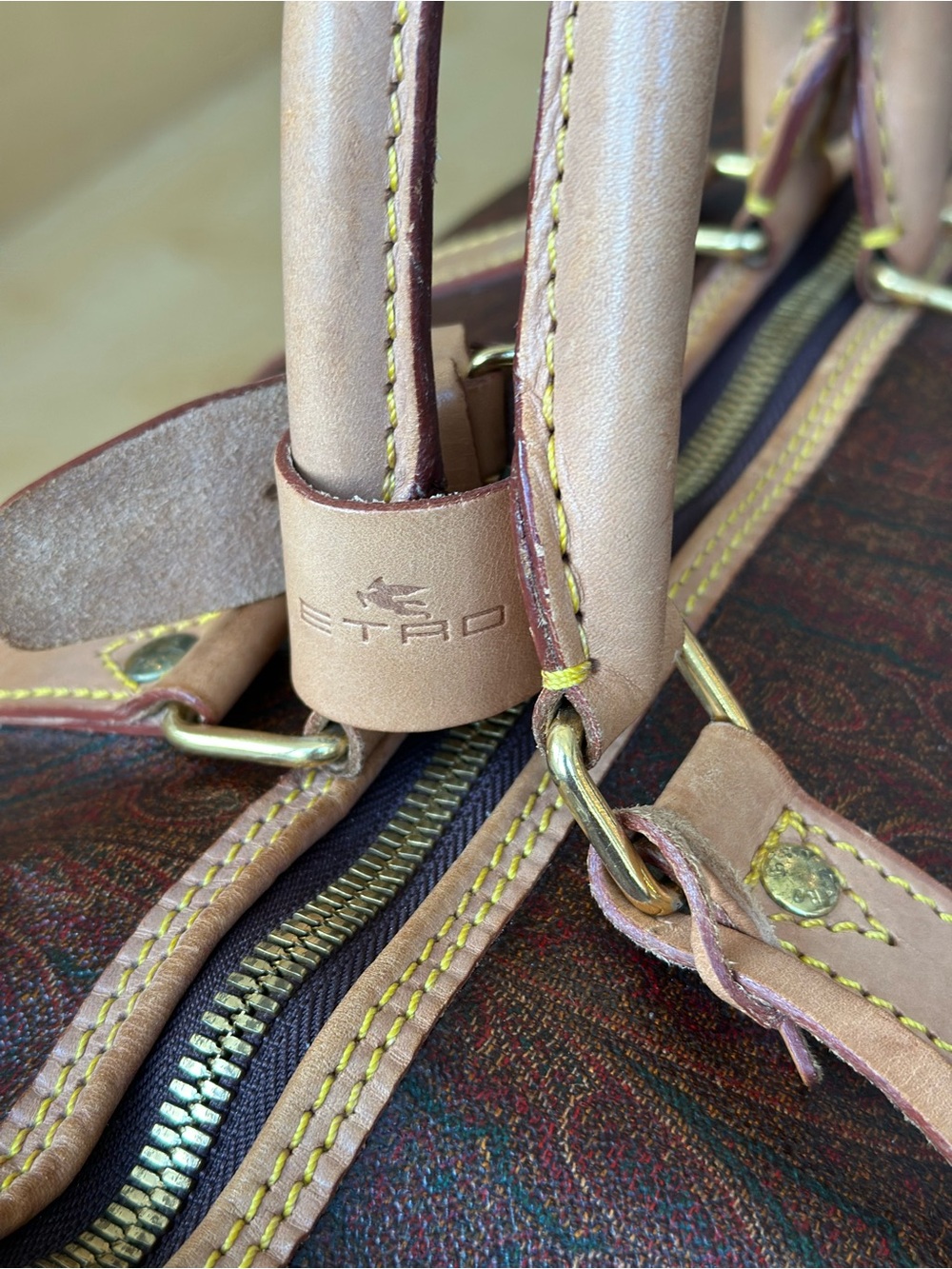 Etro Brown Paisley Travel Duffel with Tan Leather Trim 20" - Etro Weekender Bag! - Picture 4 of 15